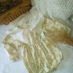 Floral Baby Romper with Lace Collar